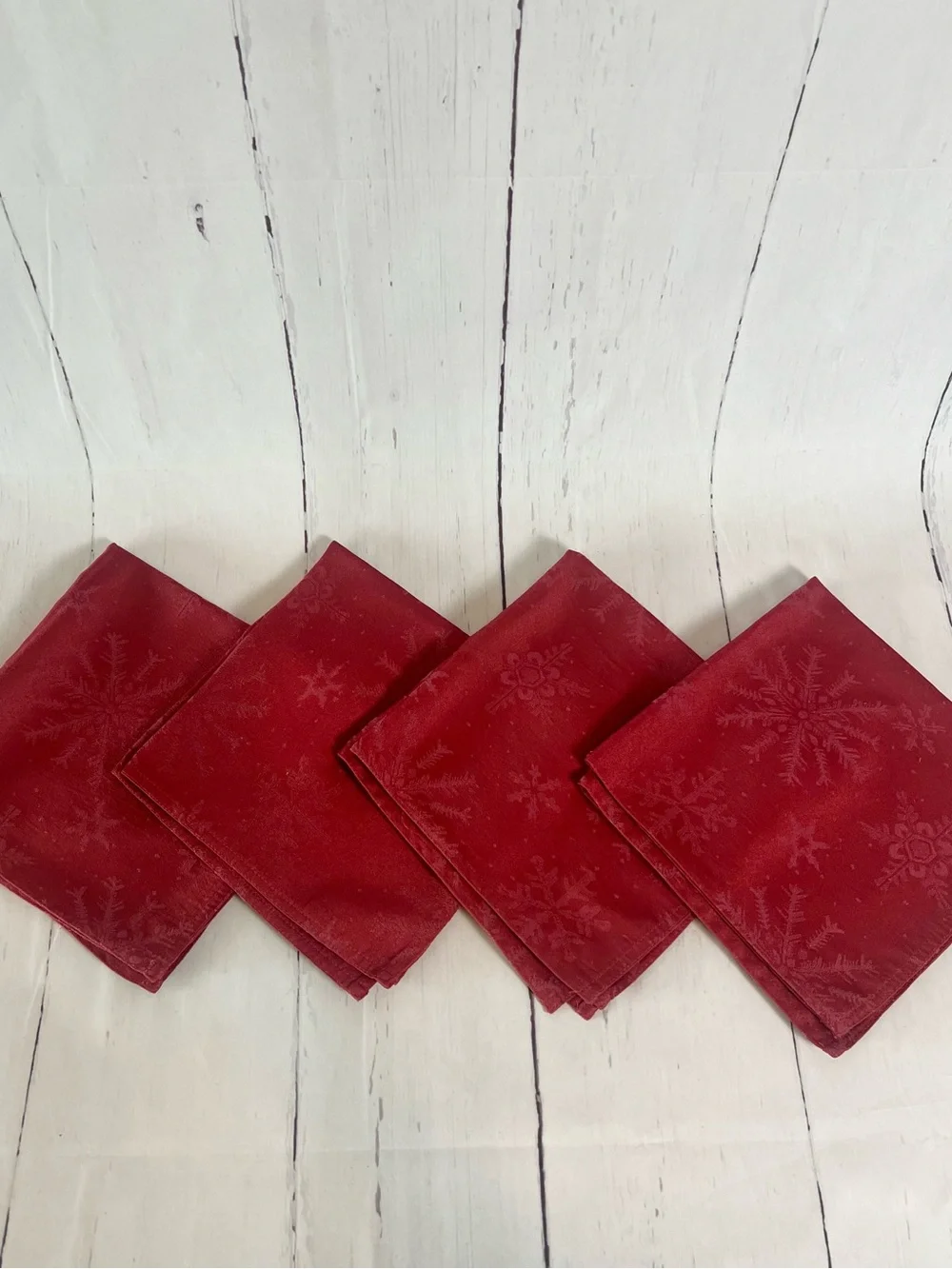 Lauren Ralph Lauren Holiday Napkins Set of 4 Burgundy Red Damask Snowflake